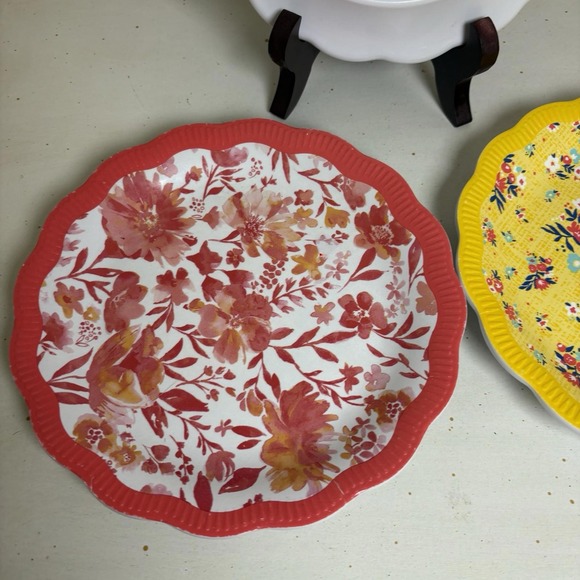 Pioneer Woman Painterly‎ Floral Prairie Melamine Appetizer Snack Plates Set Of 3 - Picture 7 of 12